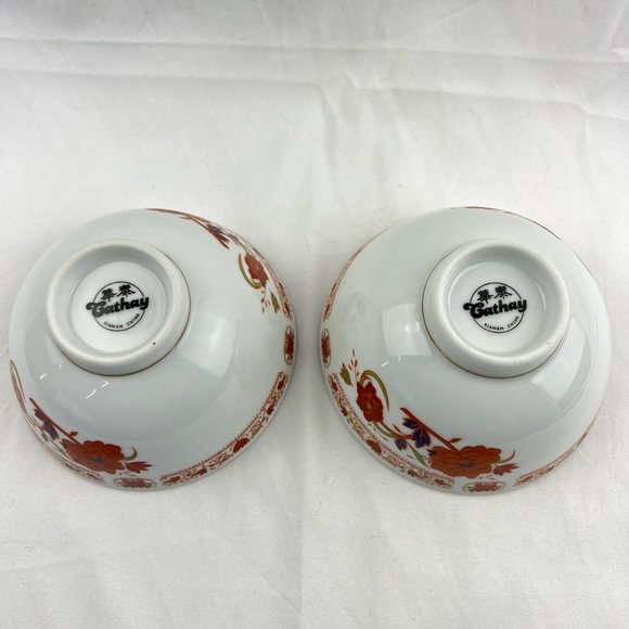 Cathay Xiamen China Set of 2 Gold Trim Floral Rice Porcelain Bowls - Picture 9 of 9